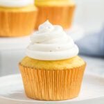 Cool whip frosting on a cupcake.