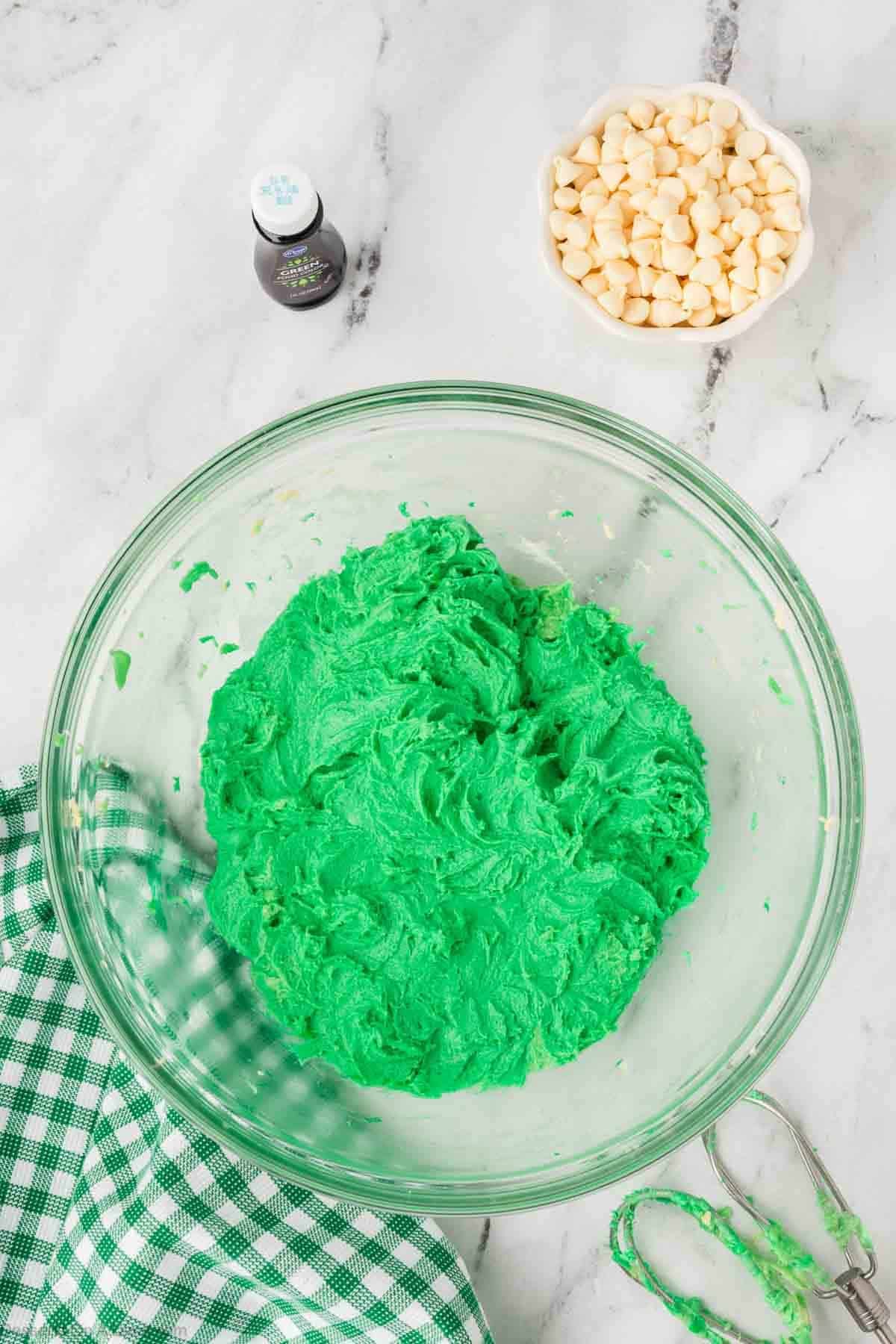 Food coloring mixed into dough. 