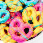 A bowl of easter chocolate covered pretzel