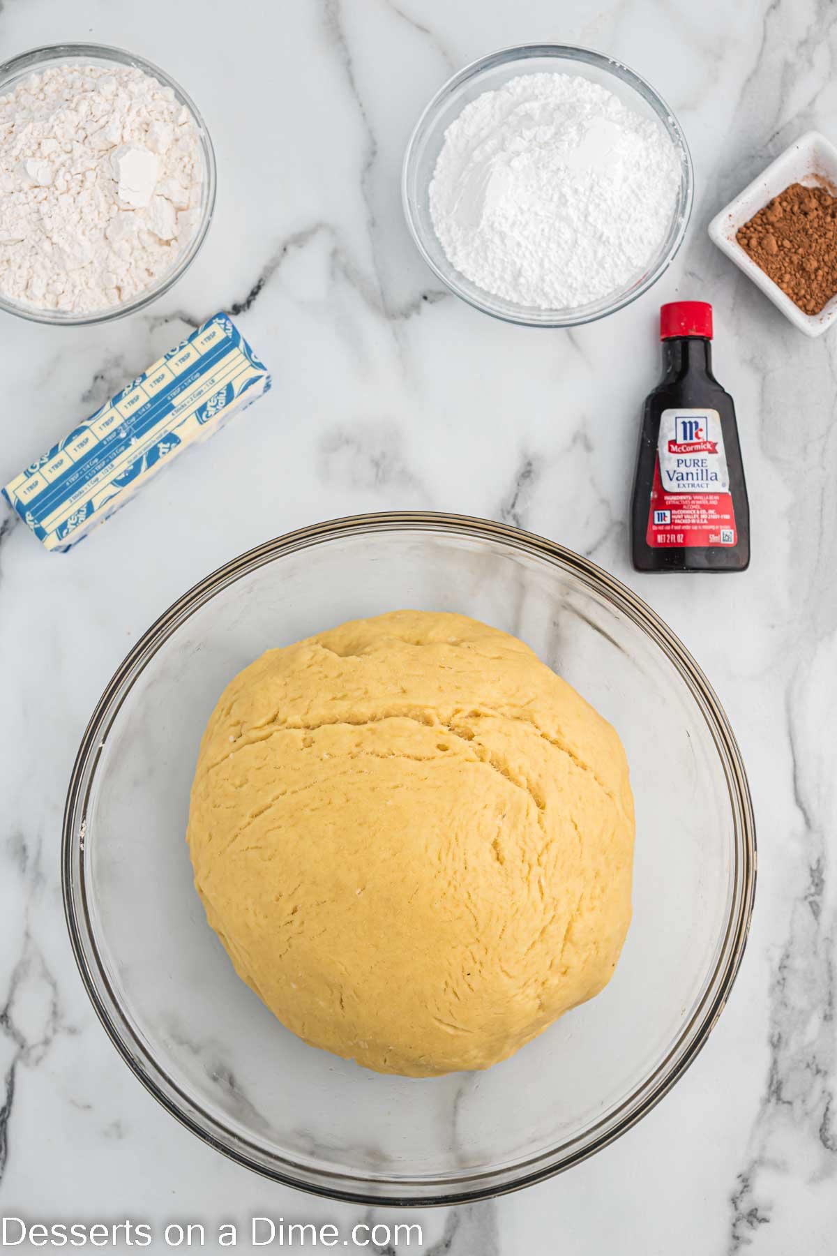 Large bowl with dough. 