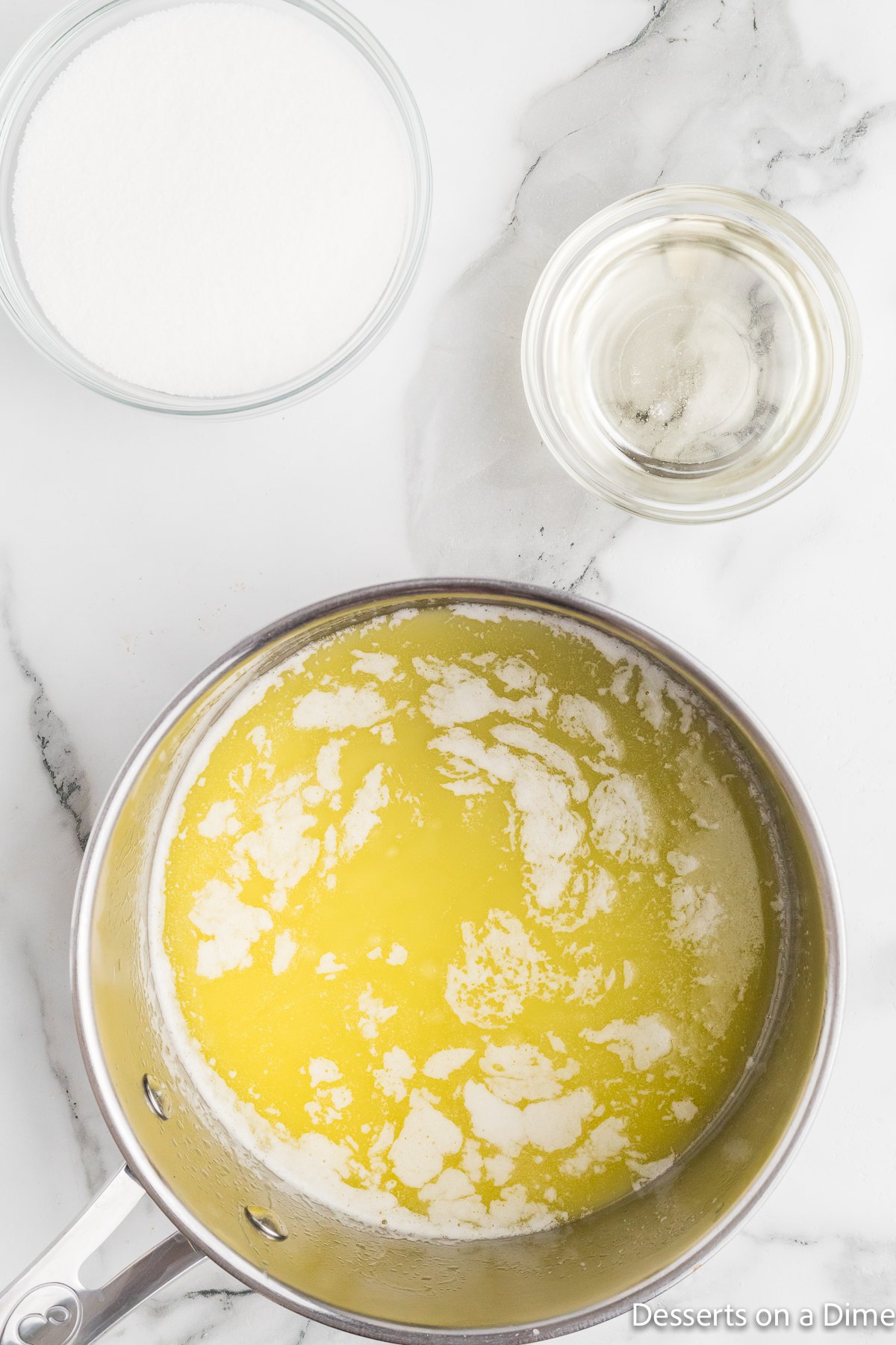 Melted butter in saucepan. 