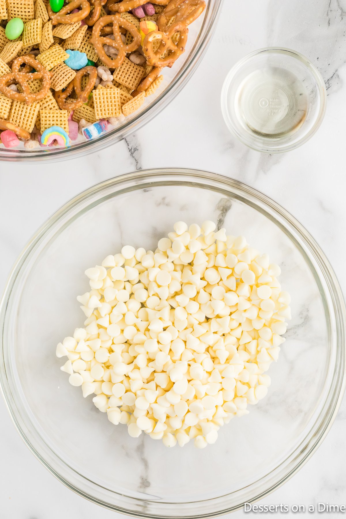 White chocolate chips in a bowl.