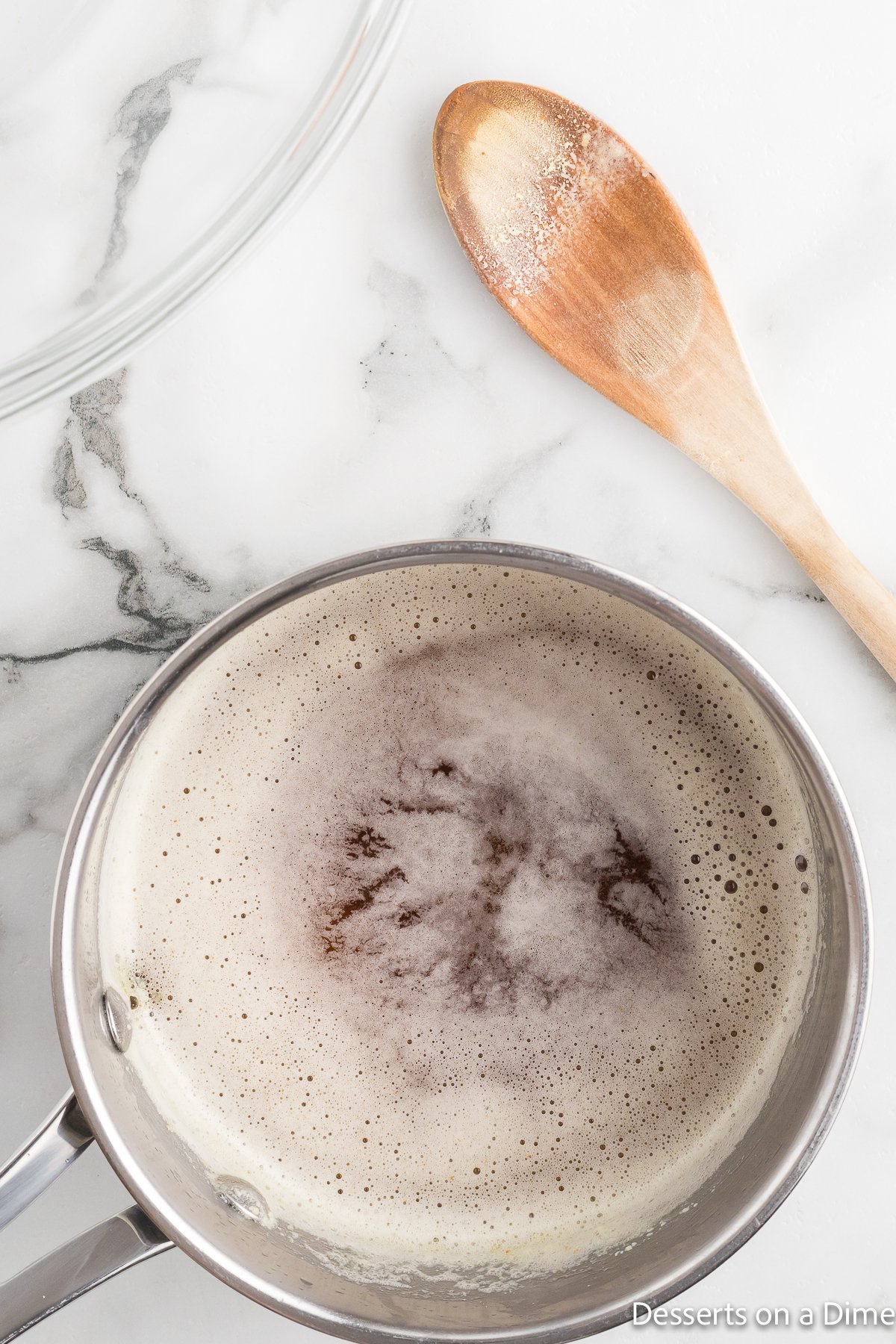 Melted butter in saucepan. 