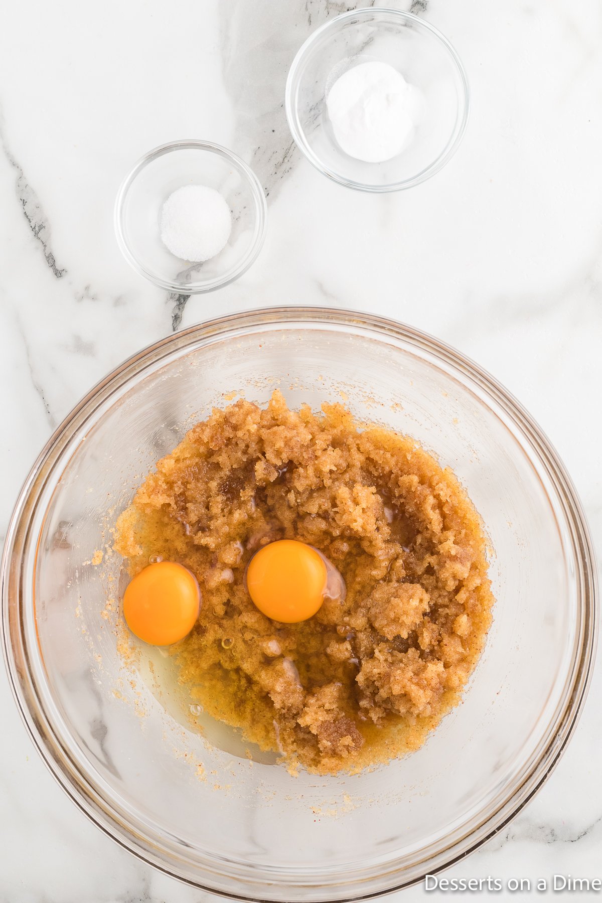 Dry ingredients folded into butter mixture. 