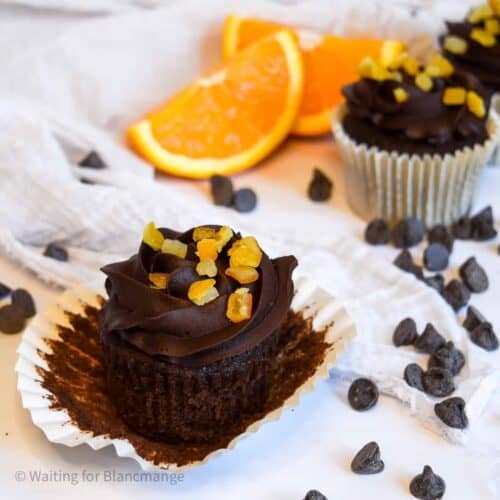 Chocolate orange cupcake in wrapper.