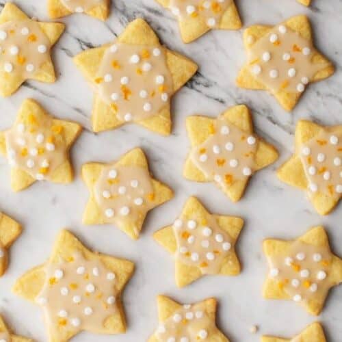 Star shaped cookies with glaze.