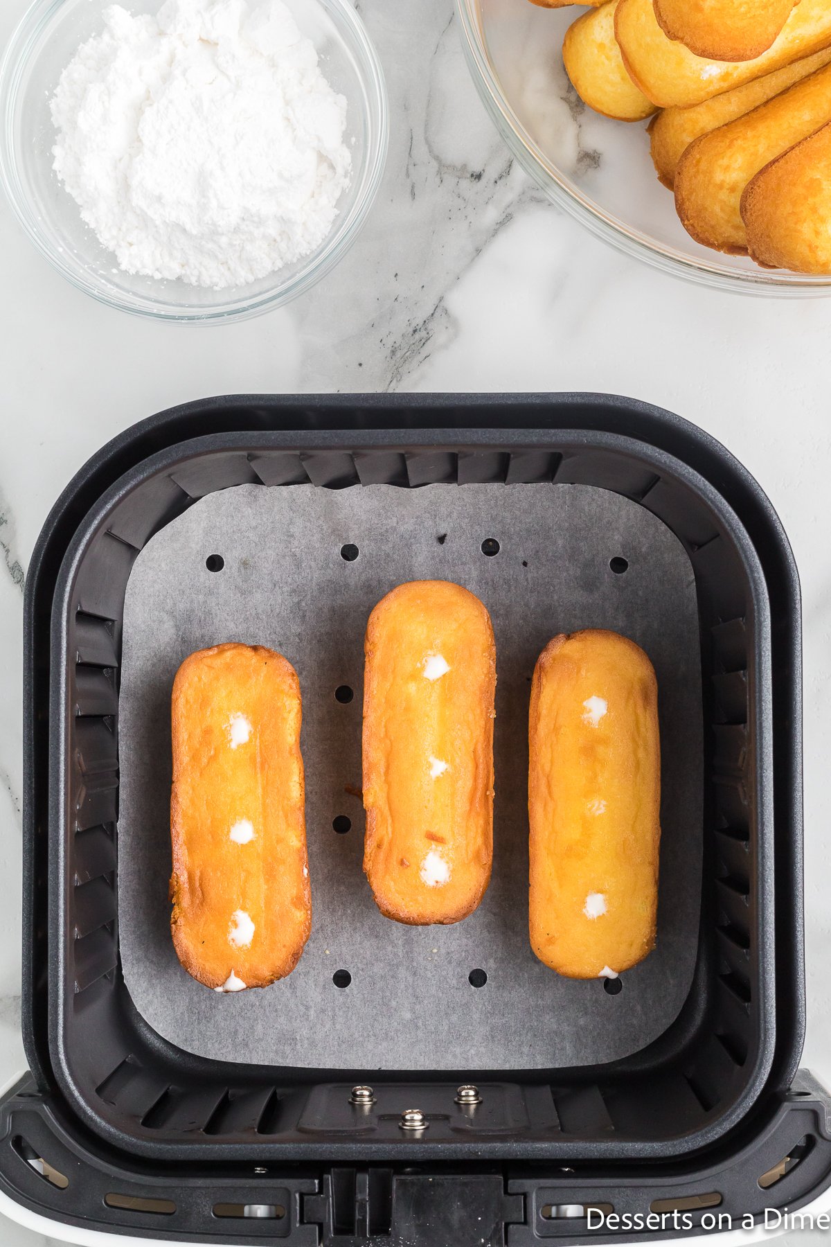 Twinkies turned and cooked.