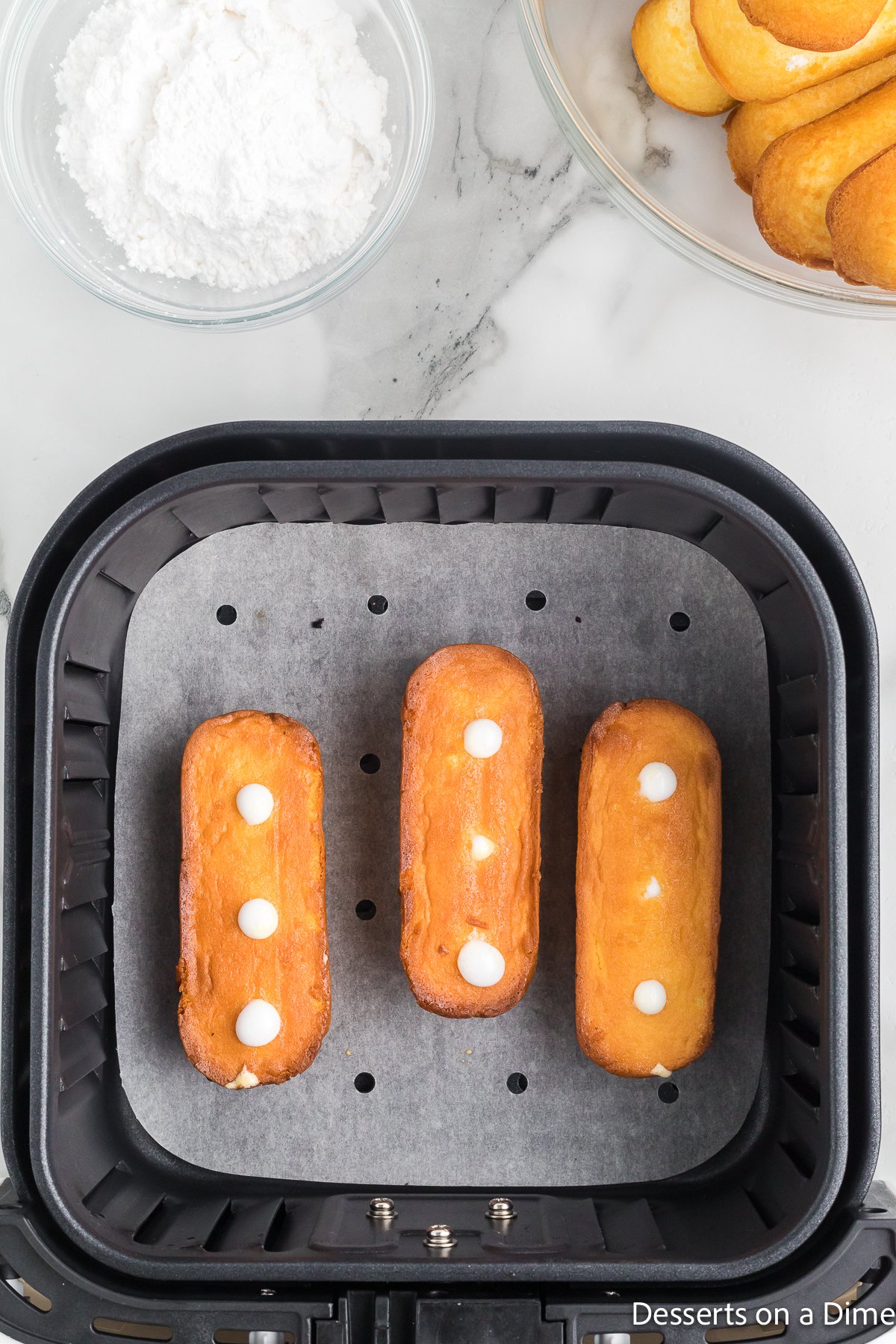 Twinkies in the air fryer golden brown.