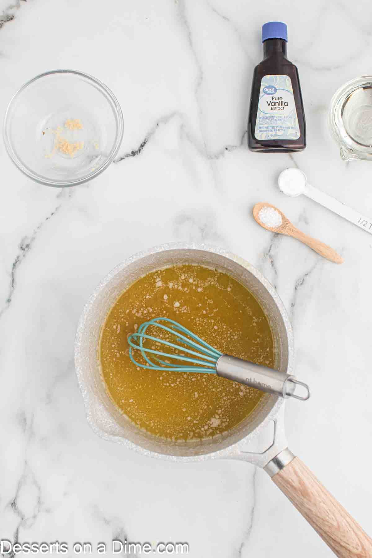 Brown sugar whisked into butter. 