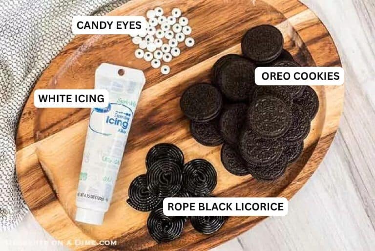 Ingredients for Oreo Spiders - Oreo cookies, licorice, candy eyes, white icing