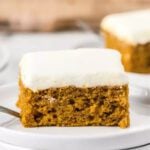 Close up image of pumpkin bar on a plate