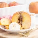 Baked apples with ice cream.