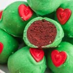 Platter of Grinch Cake Balls.