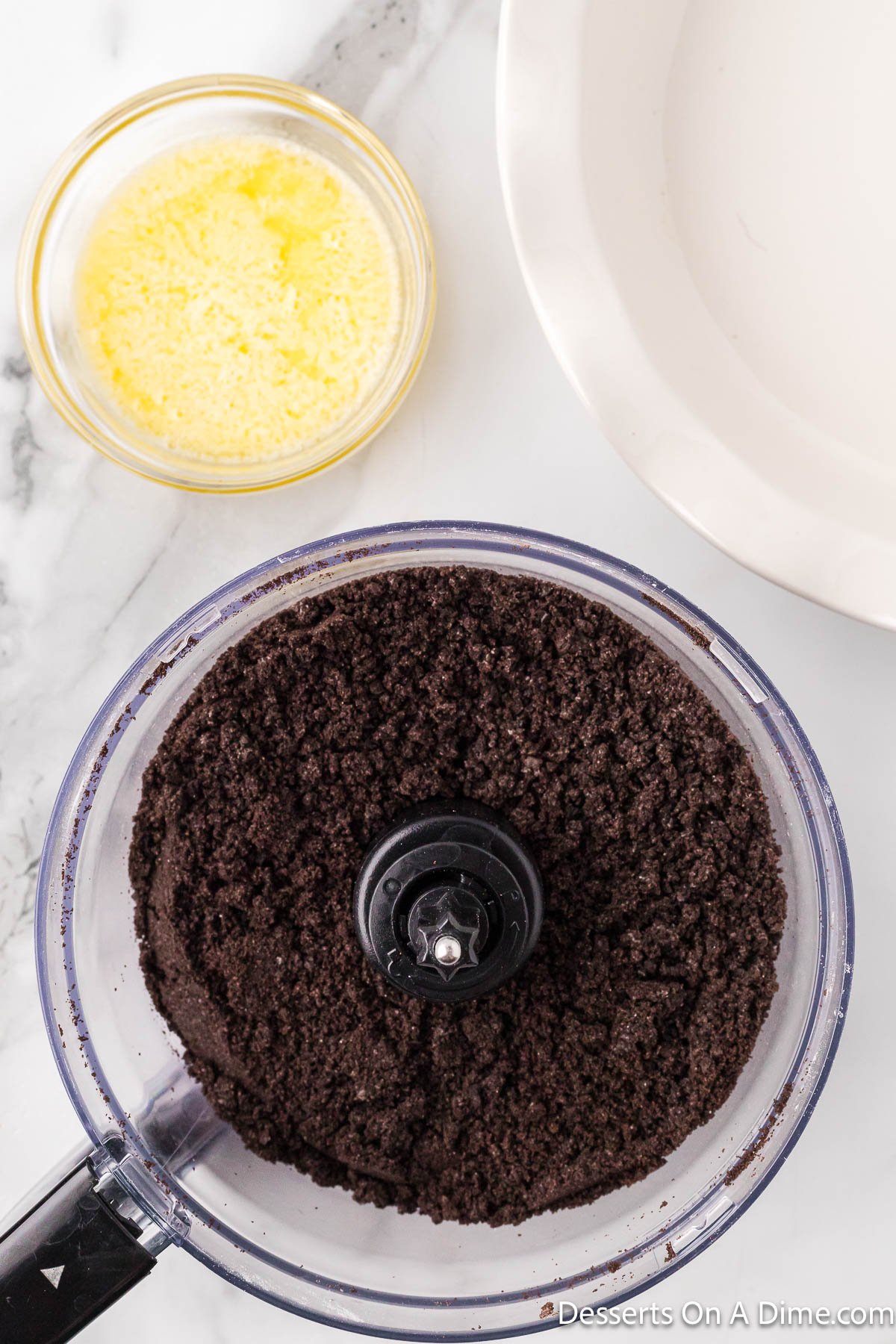 Cookie crumbs in food processor.