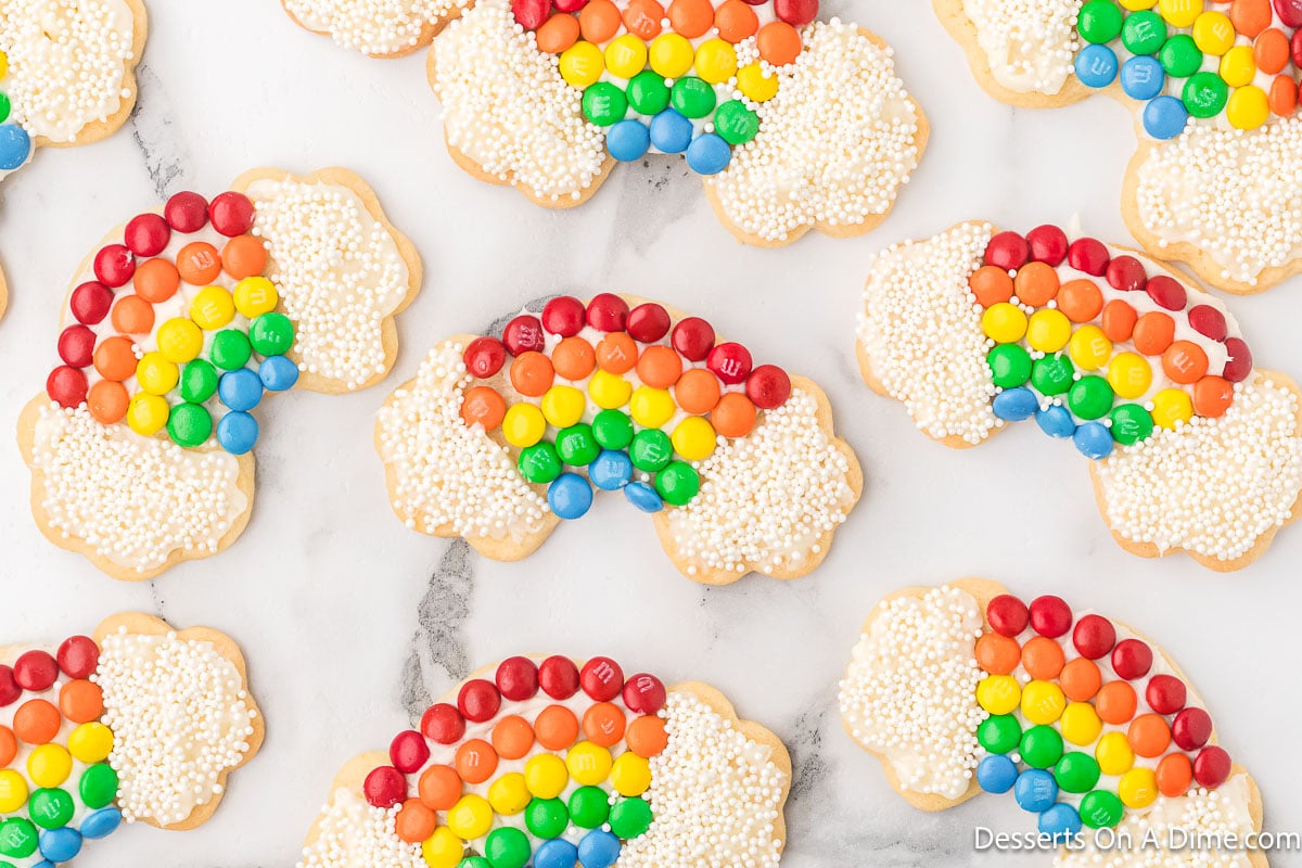 Rainbow Cookies spread out and ready to serve.