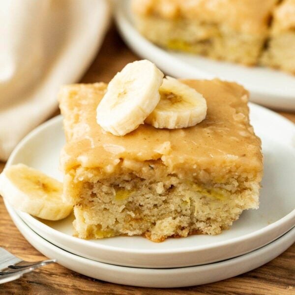 Banana brownies cut into squares.