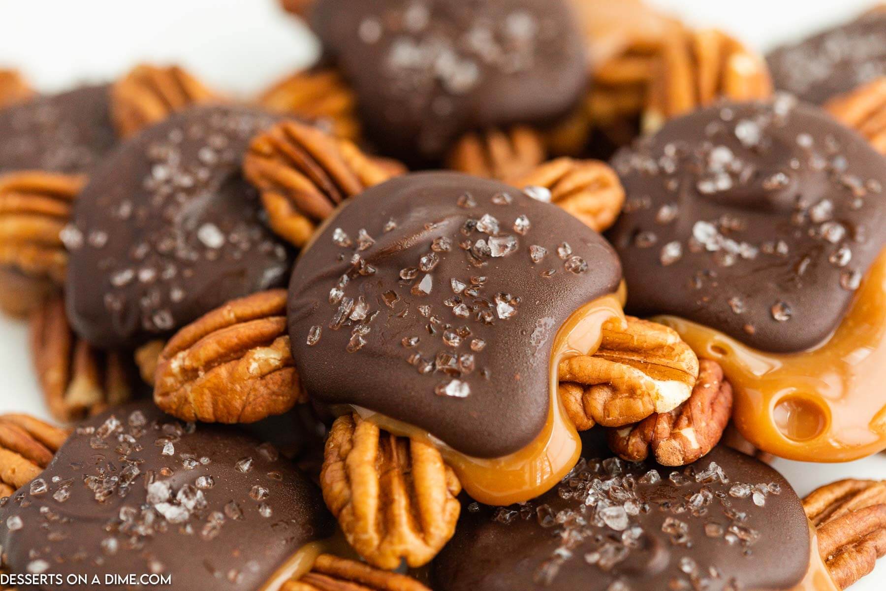 Chocolate Turtles in a pile ready to serve.