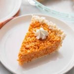Pumpkin Pie Rice Krispie Treats on a white plate