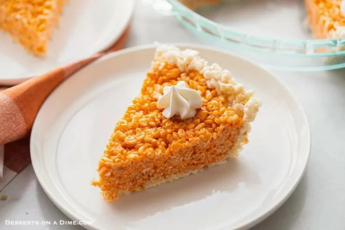 Pumpkin Pie Rice Krispie Treats on a white plate