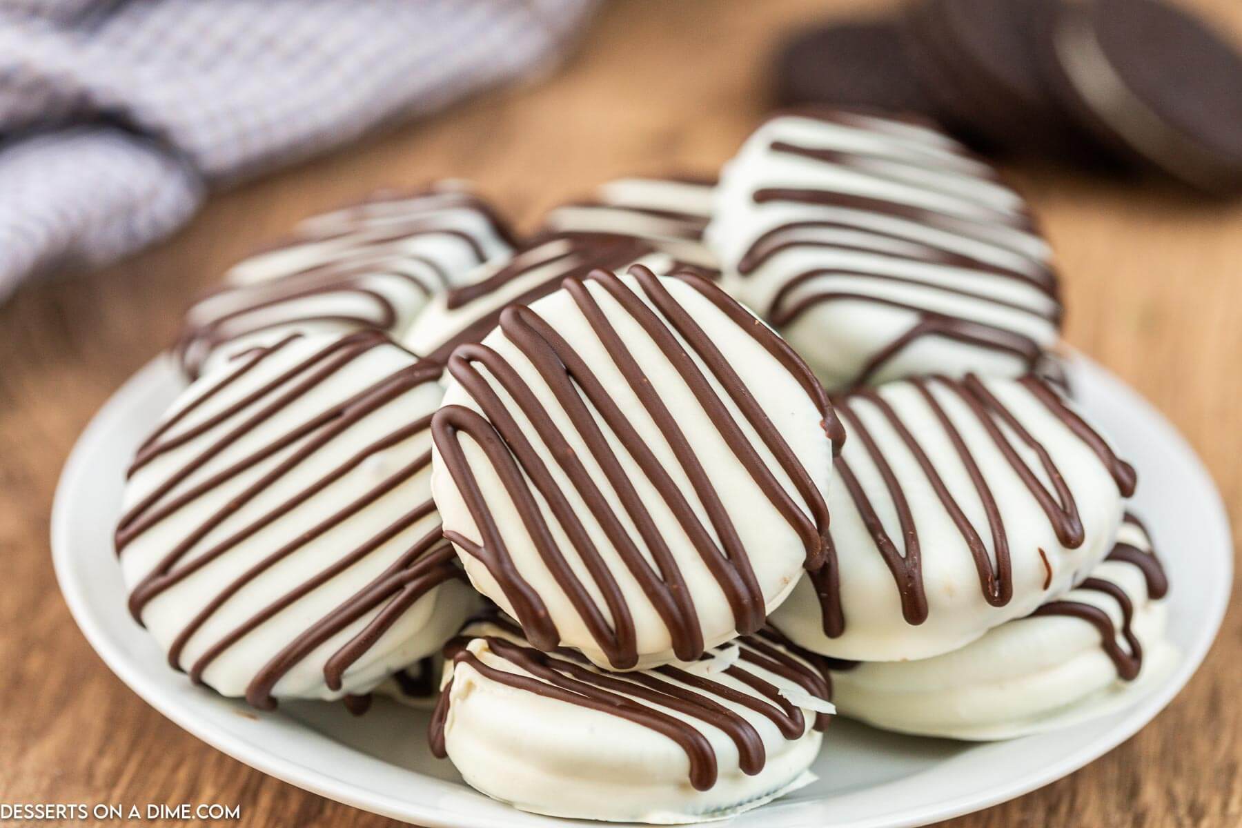 Chocolate Covered Oreo Cookies on a platter.