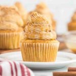 Apple Pie cupcake topped with frosting and ready to serve.