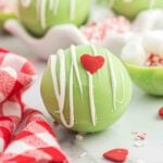 Grinch hot chocolate bombs ready to use.