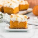 Sweet potato bars cut and served on a platter.