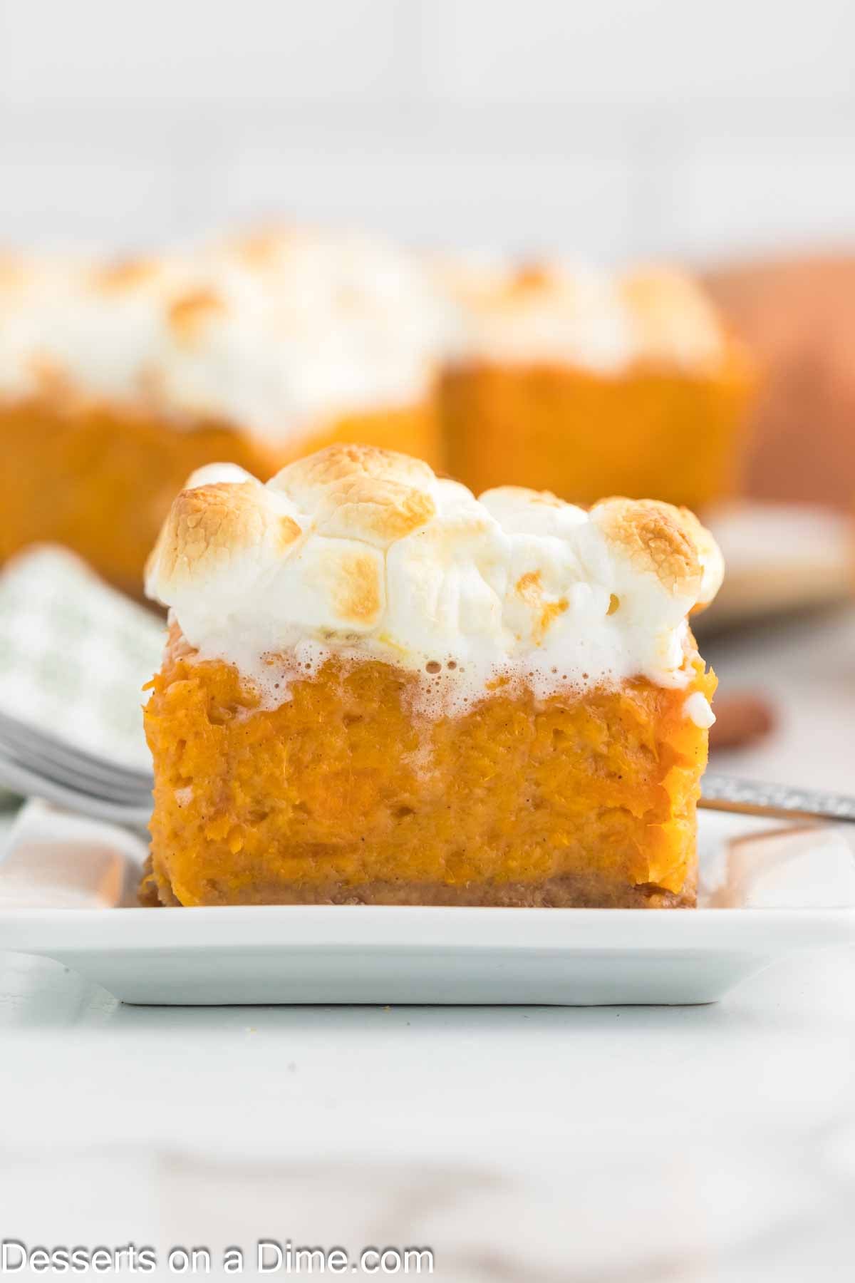 Sweet potatoes Pie Bars cut into serving slices. 