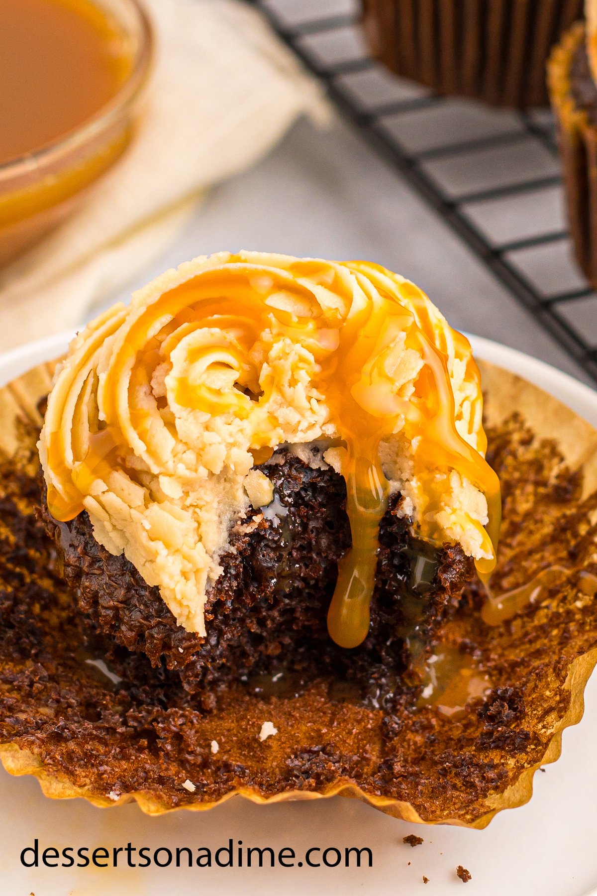 Salted Caramel Frosting on a cupcake.