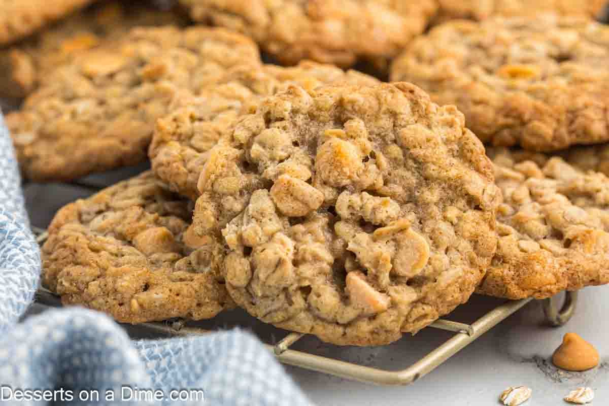 Oatmeal Scotchies on a cooling rack.