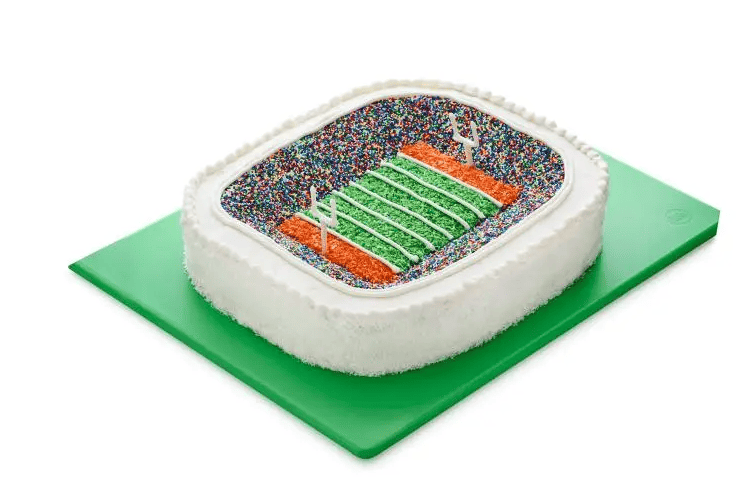 Stadium pan on a green platter.