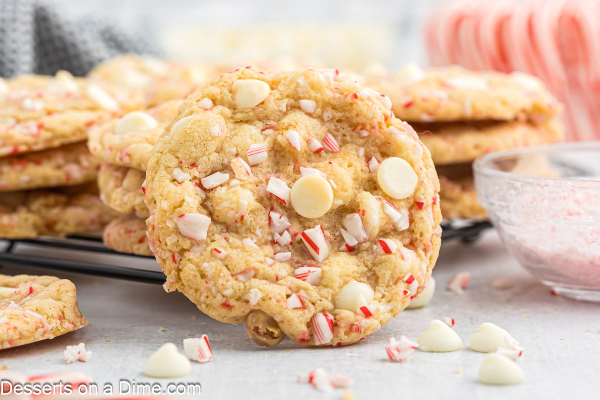 White chocolate peppermint cookies arranged together.