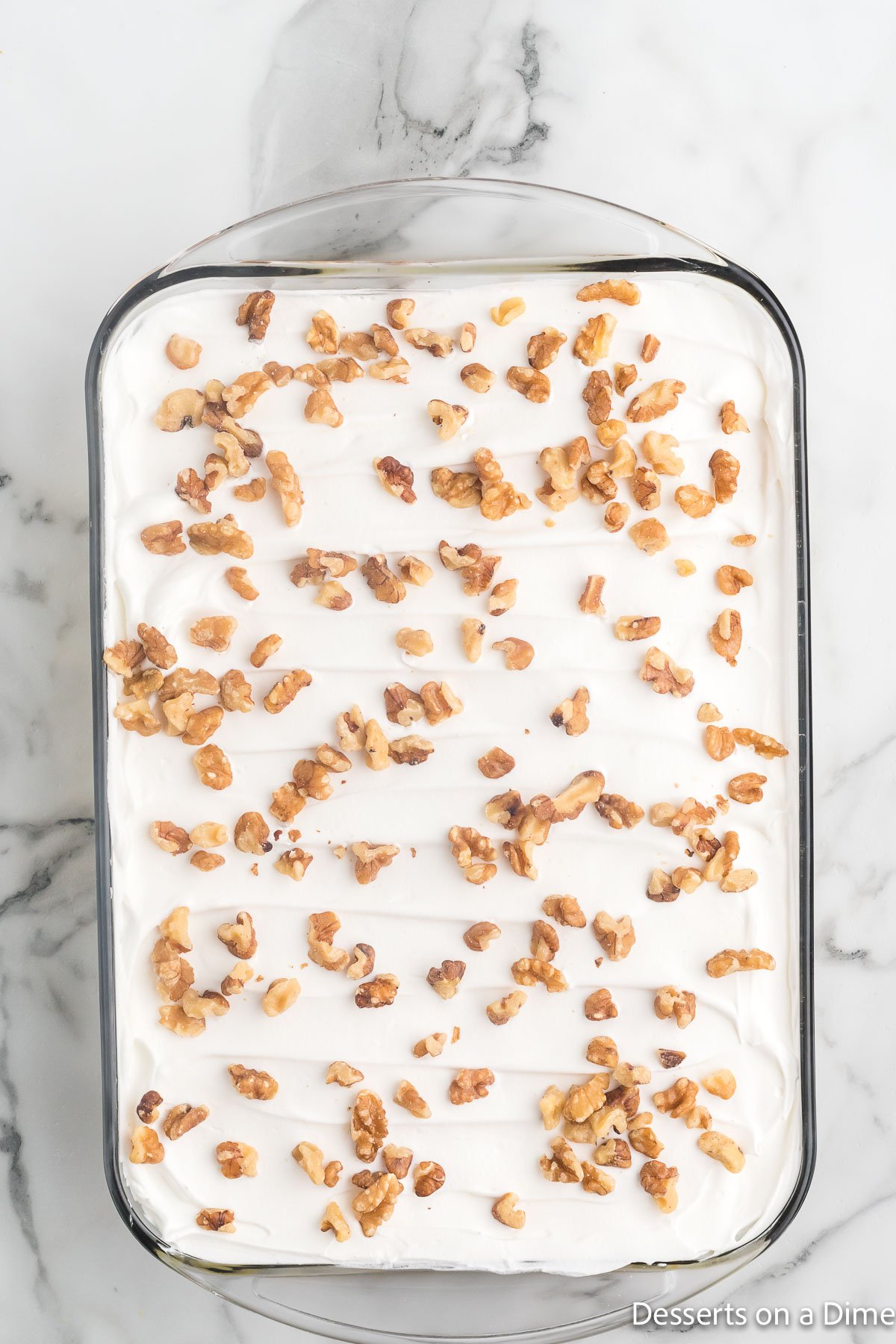 Nuts on top of baking dish..