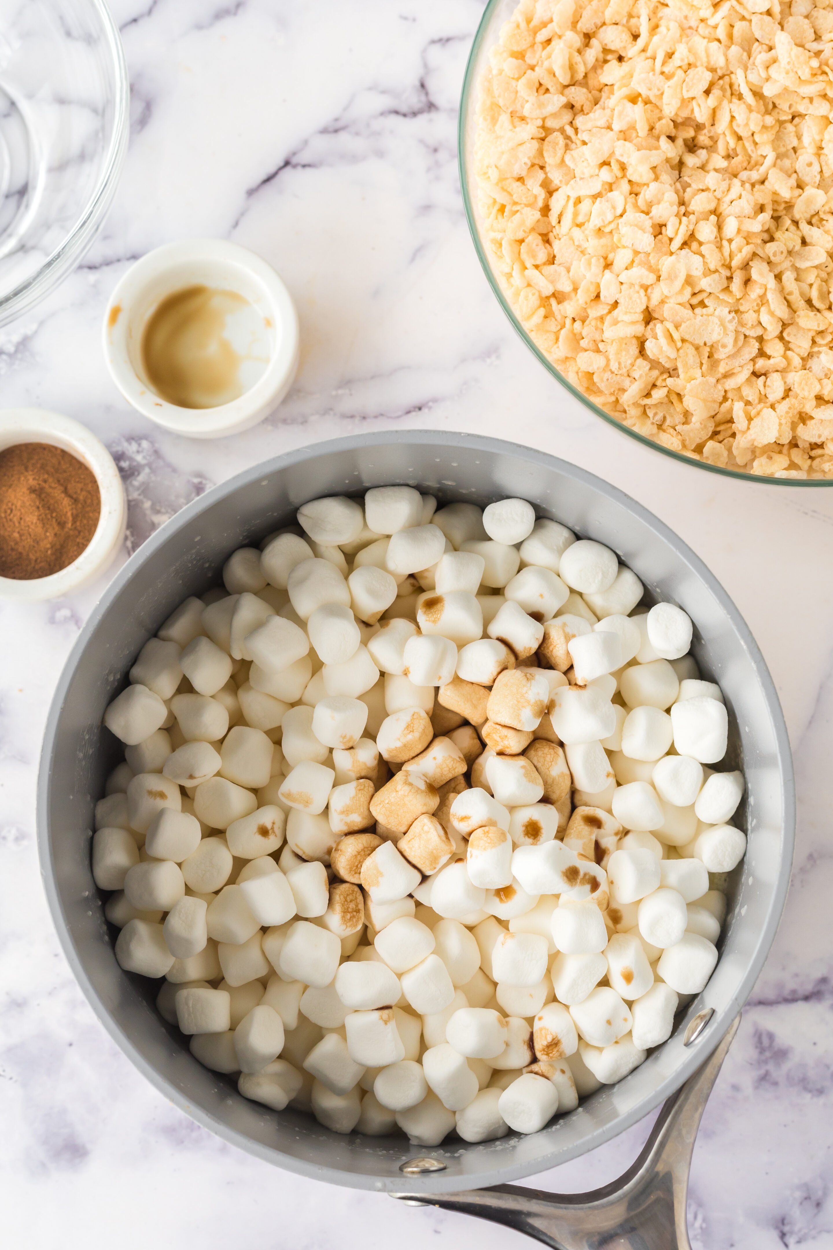 Marshmallows added to pan. 