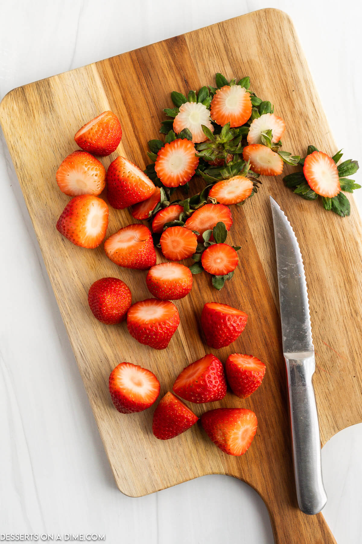 Strawberries with the tops cut off. 