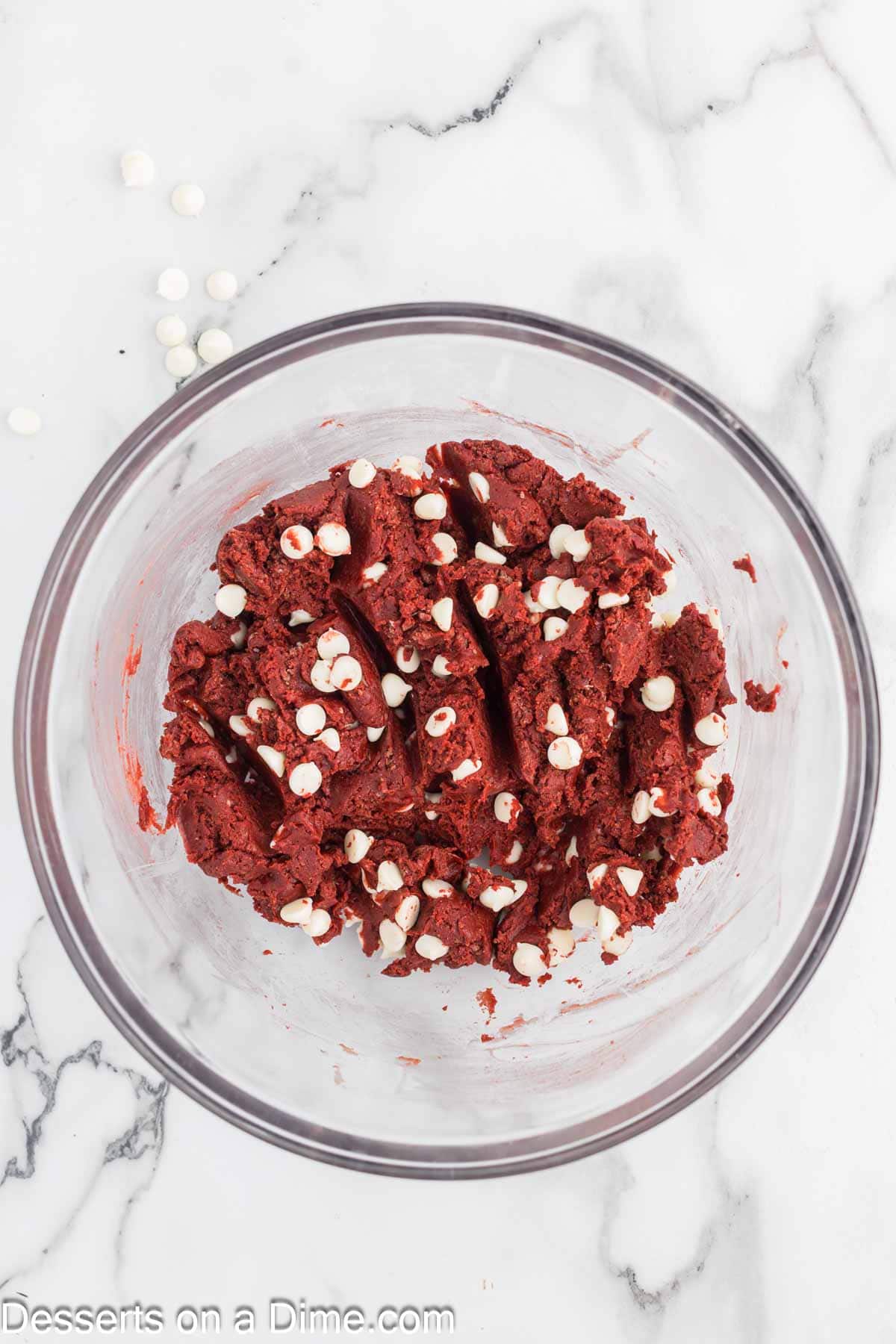 White chocolate chips mixed into batter. 