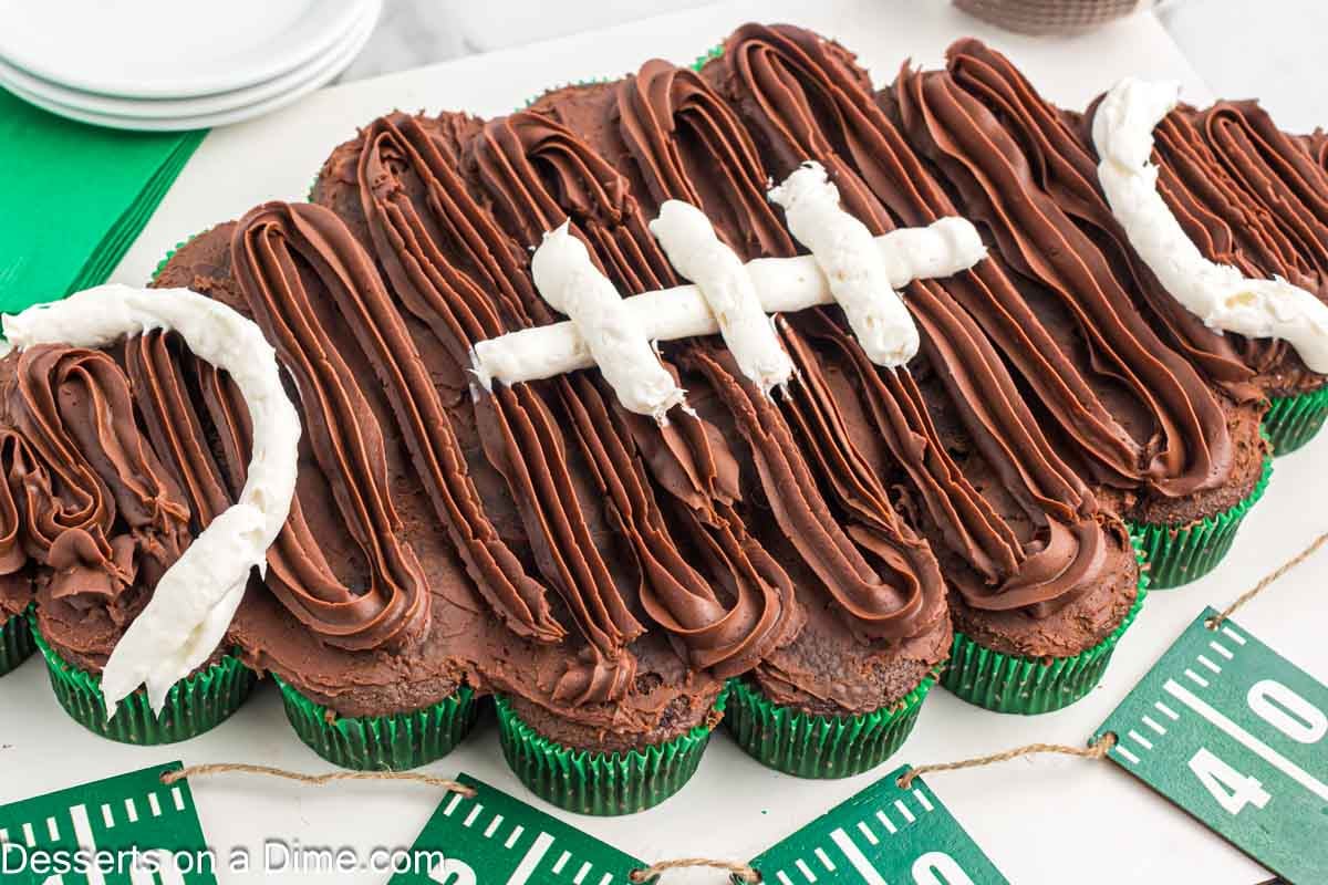 Football Pull Apart Cupcakes frosted and ready to enjoy.