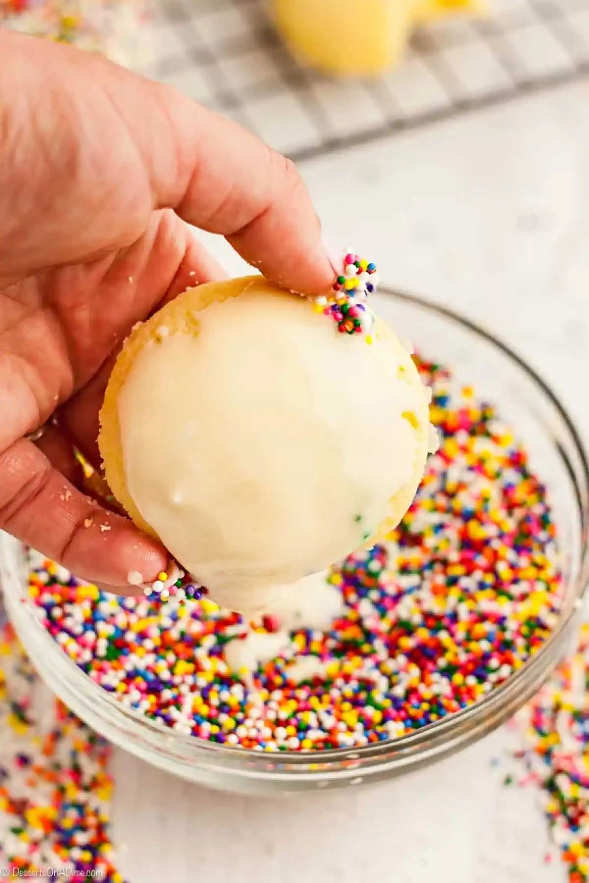 Glaze spread on cookie. 