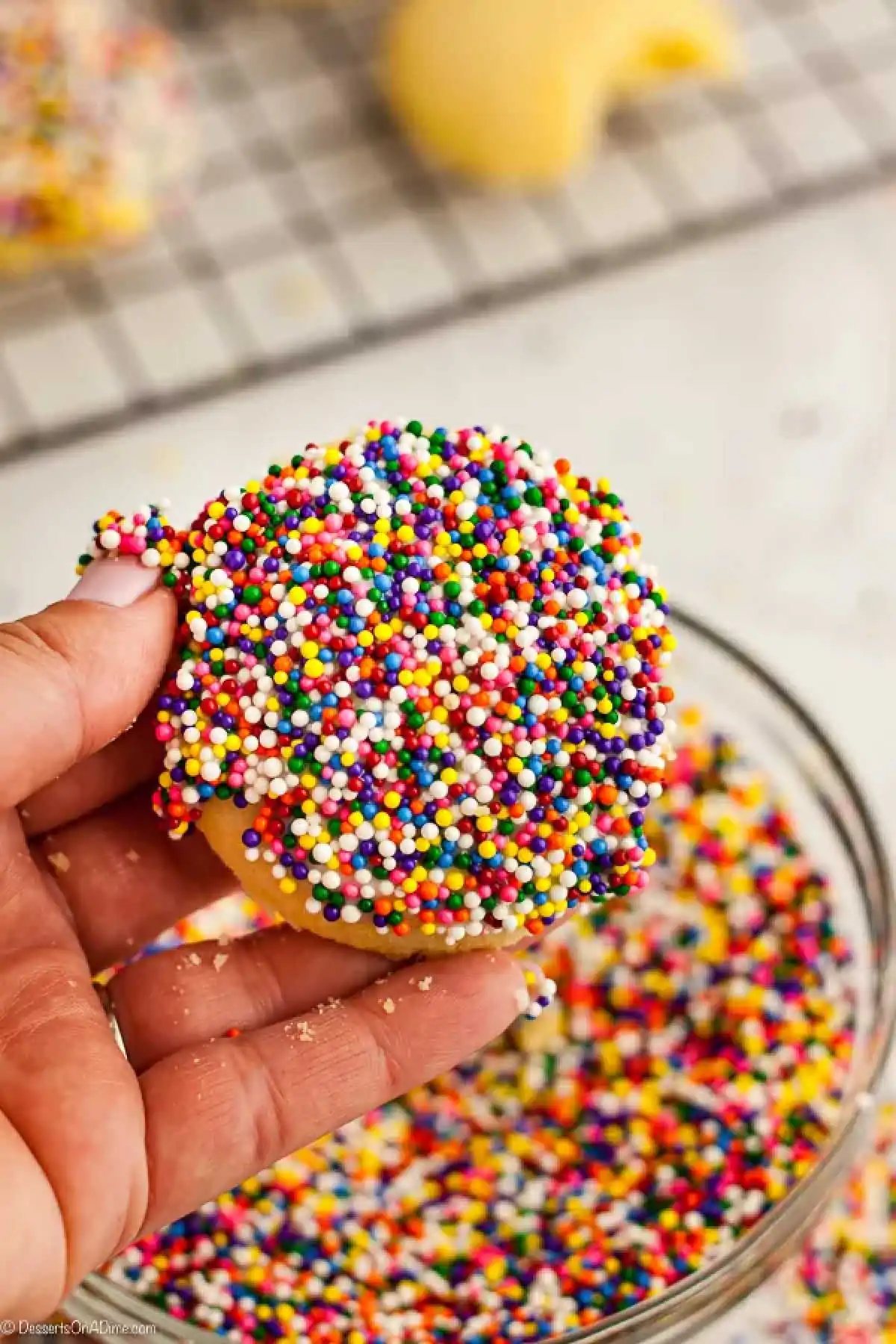 Cookie dipped in sprinkles. 