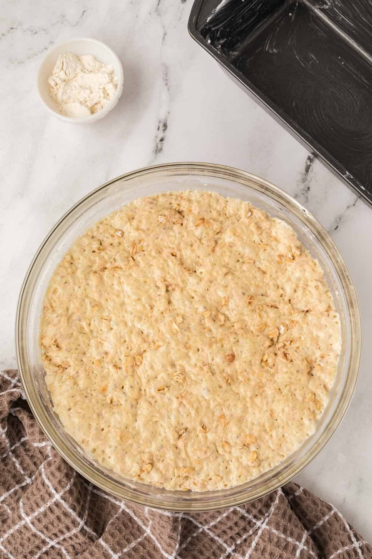 Dough rising in bowl. 
