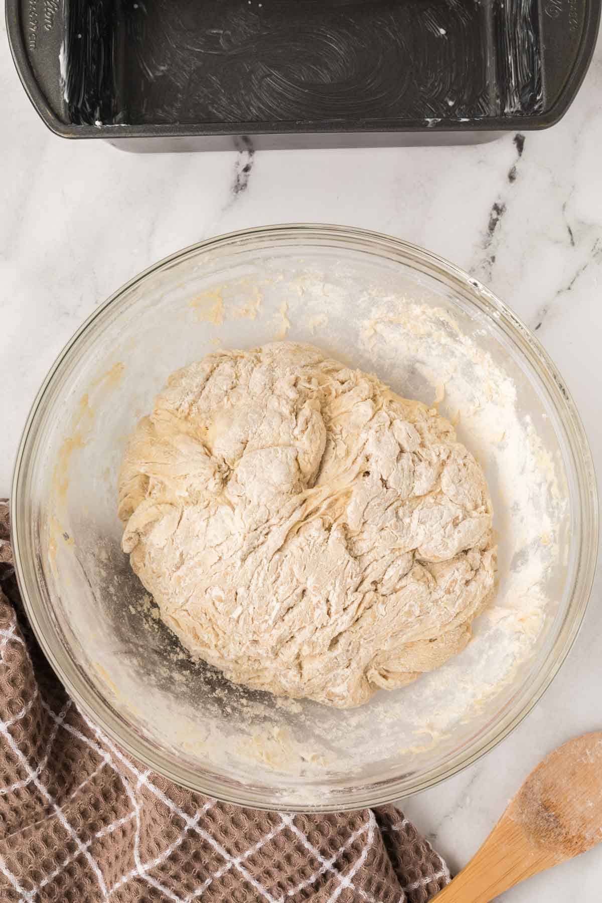 Flour added to dough. 