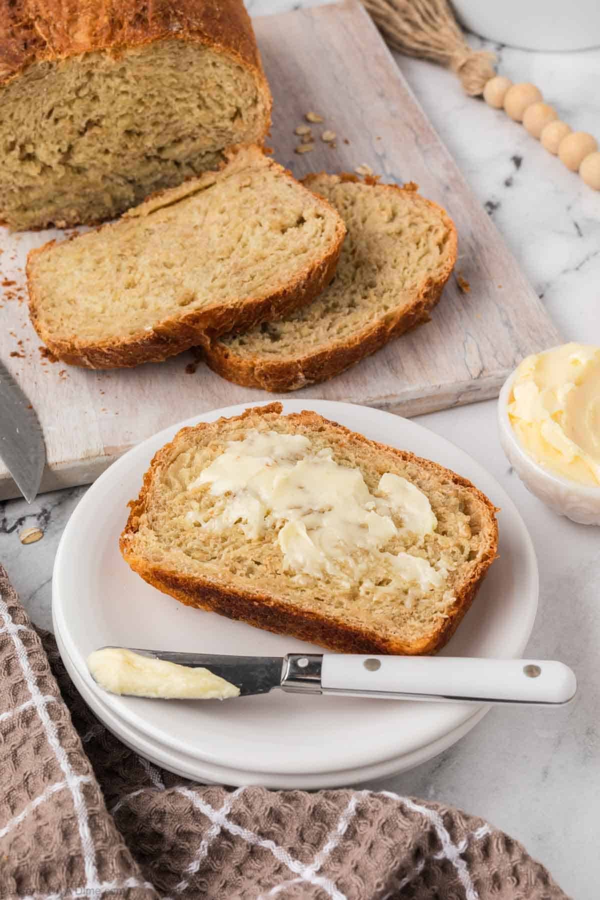 Slice of bread with butter. 