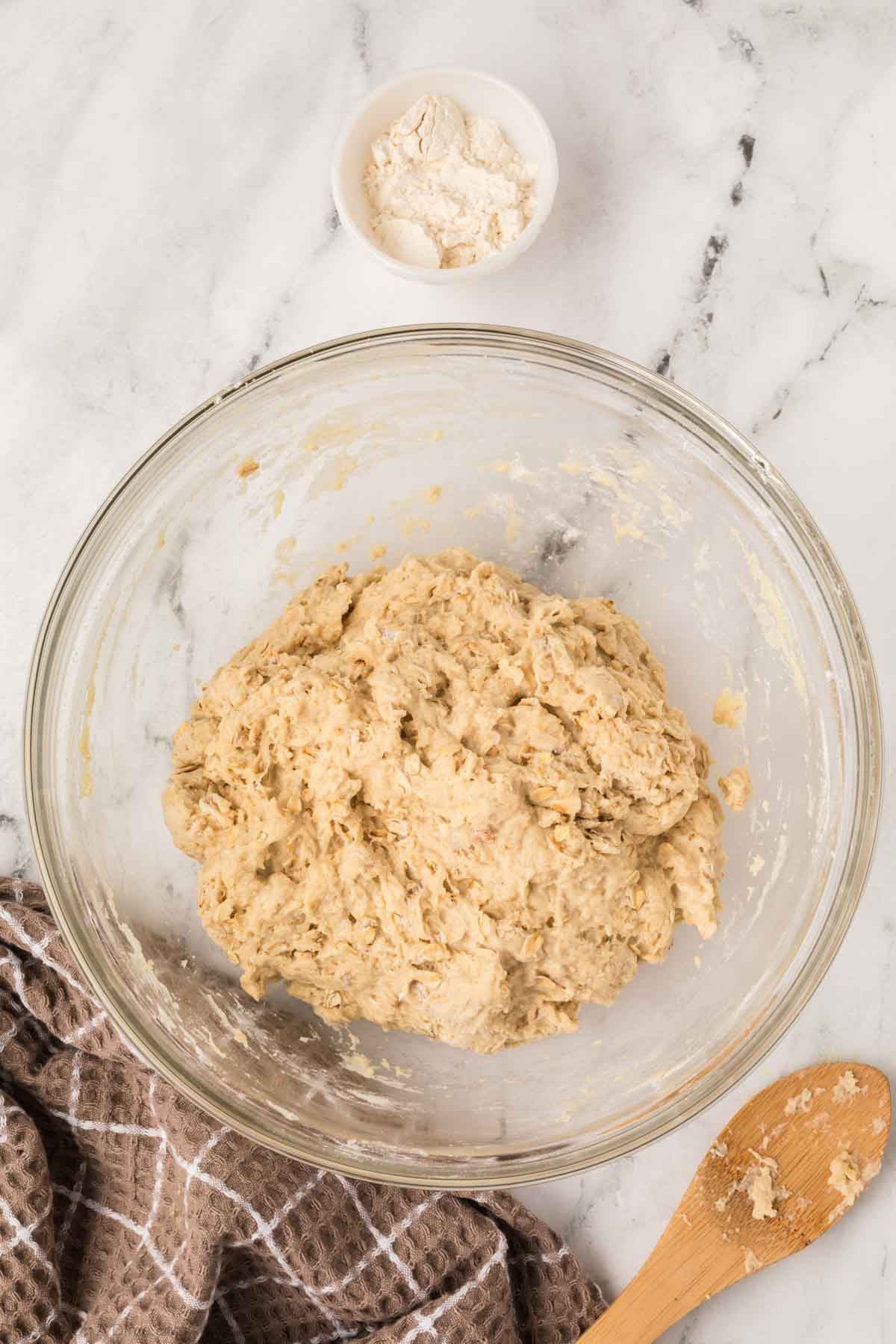 Wet and dry ingredients combined together. 