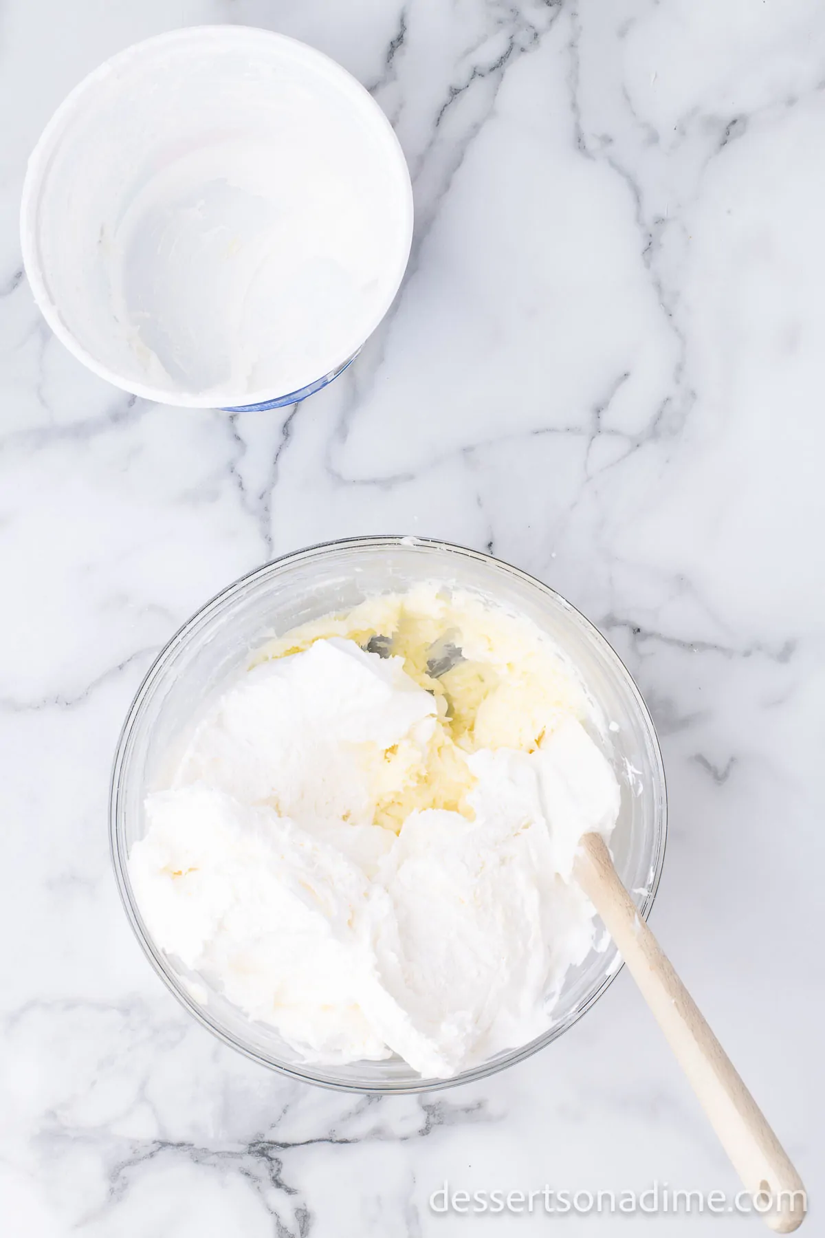 Cream cheese mixture combined in a bowl.