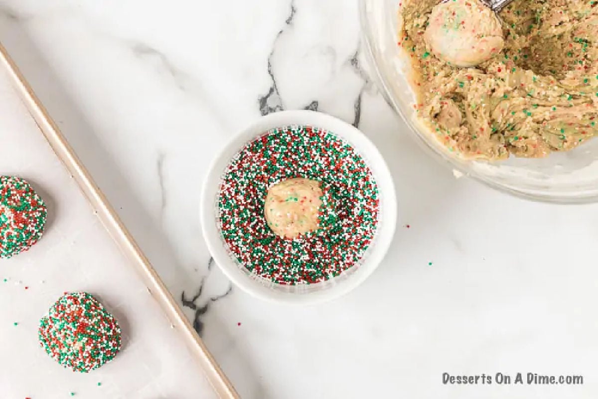 Dough balls dipped into sprinkles.