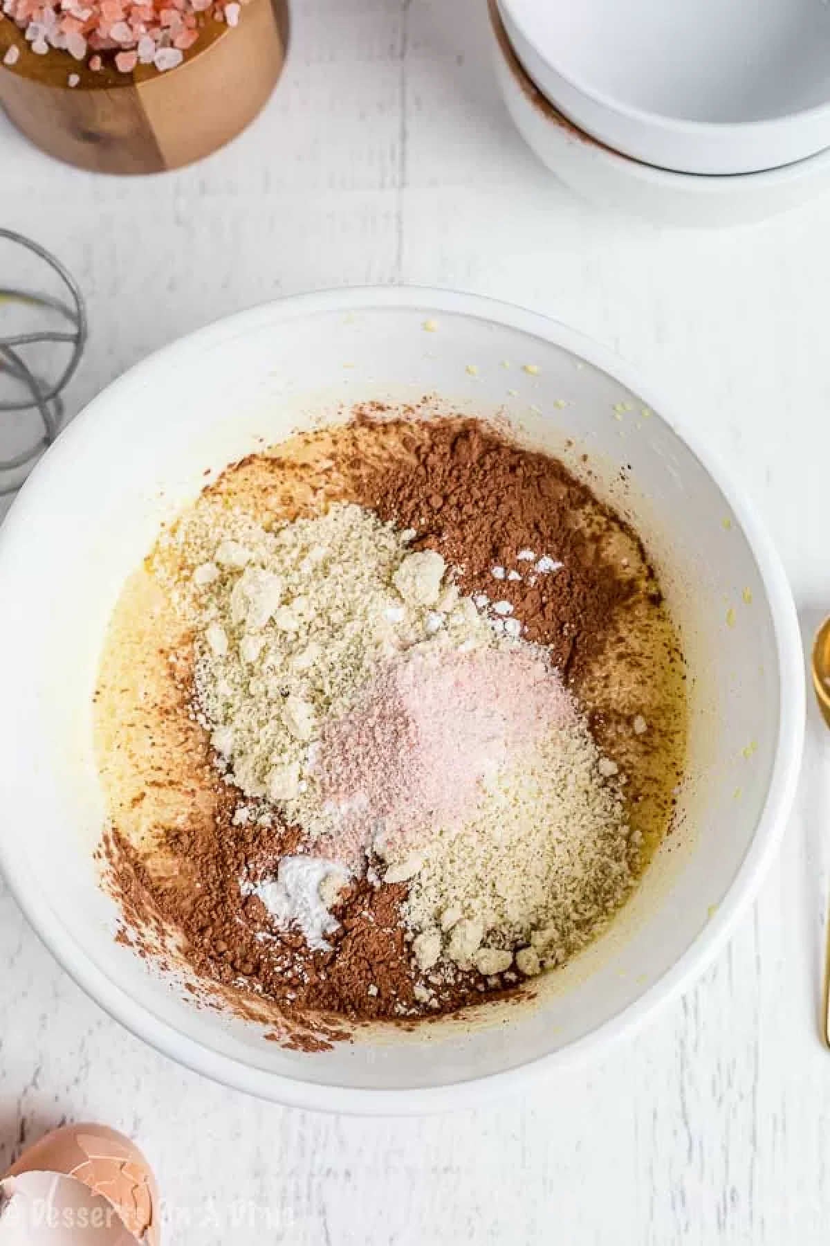 Dry ingredients added to mixing bowl. 