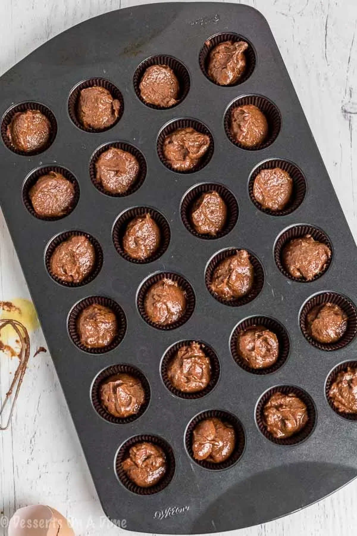 Batter in a muffin pan. 