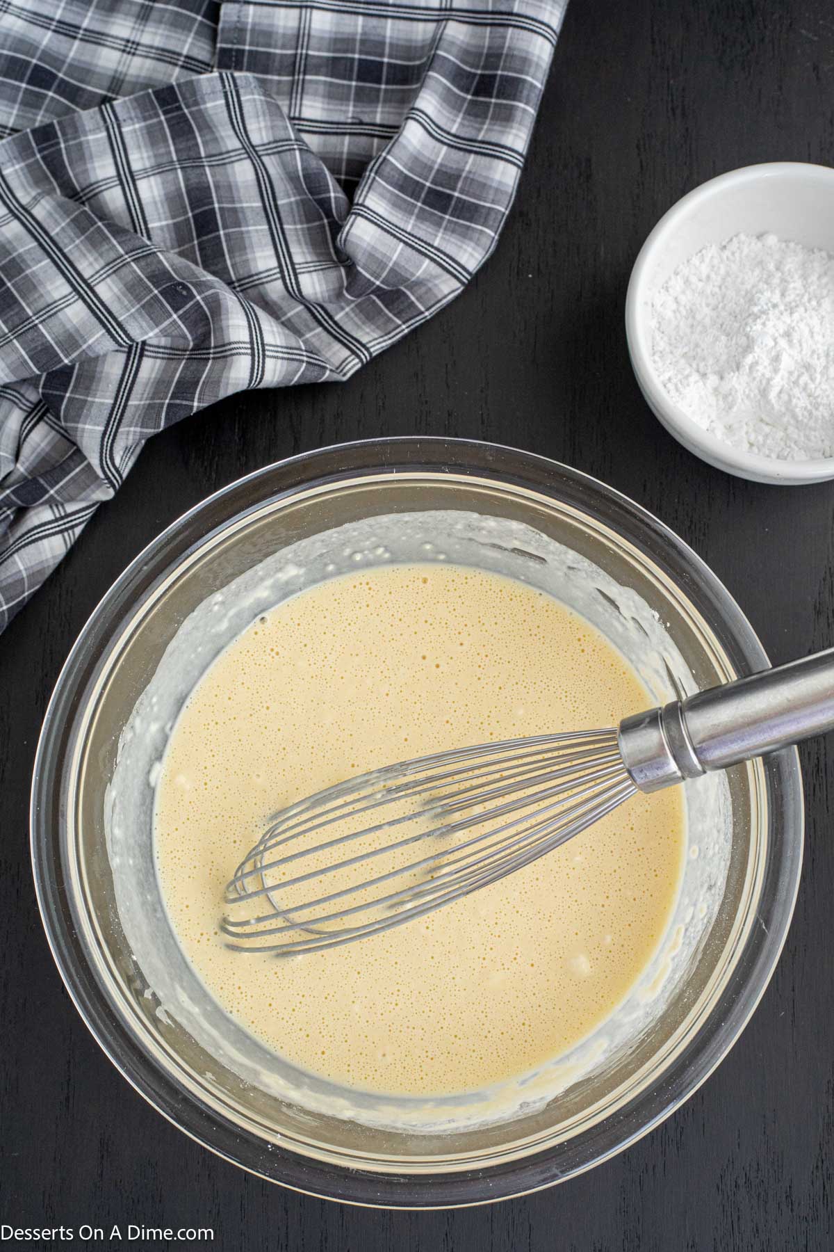 Batter combined in a mixing bowl.