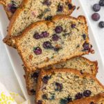 Blueberry banana bread cut into slices.