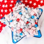 4th of July puppy chow in a star shaped dish.